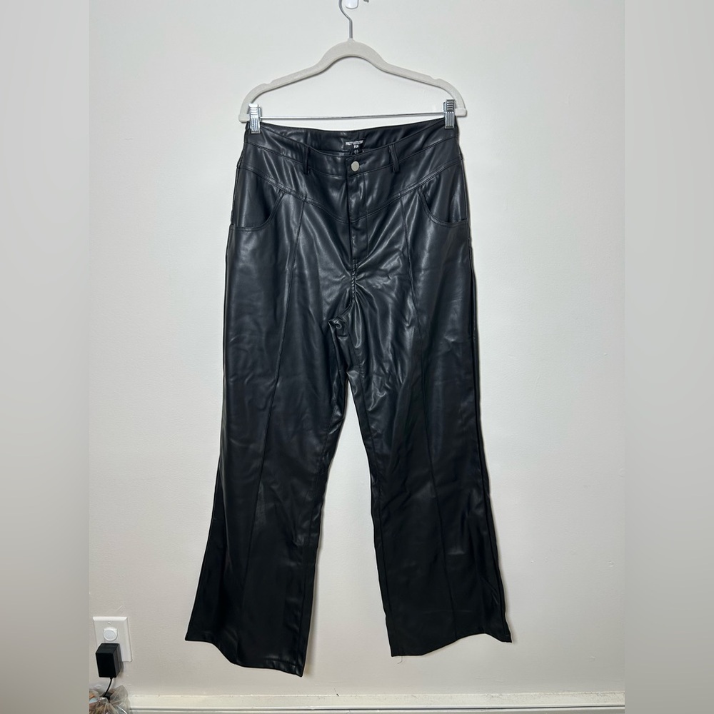 PrettyLittleThing Plus Faux Leather Seam Detail Wide Leg Pants